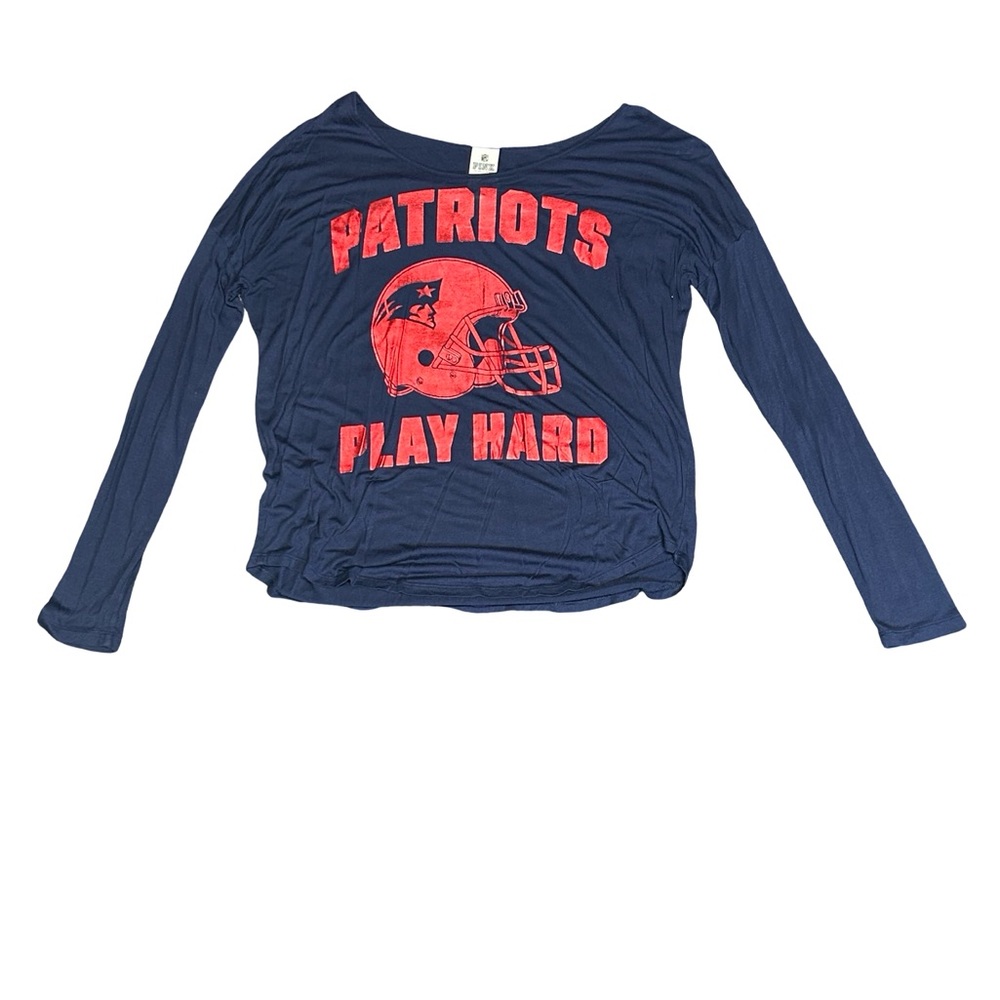 PINK Victoria's Secret Navy Long Sleeve 'Patriots Play Hard' Graphic Tee